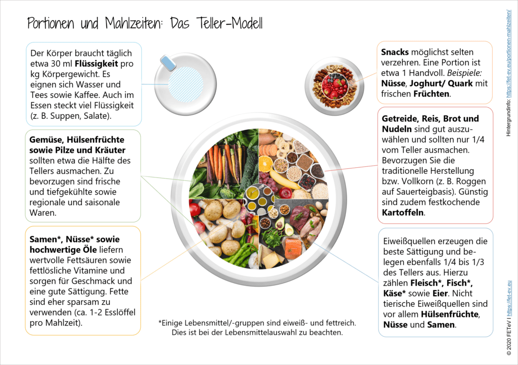 Teller-Modell mit Einteilung der verschiedenen Lebensmittel für eine geunde Ernährung